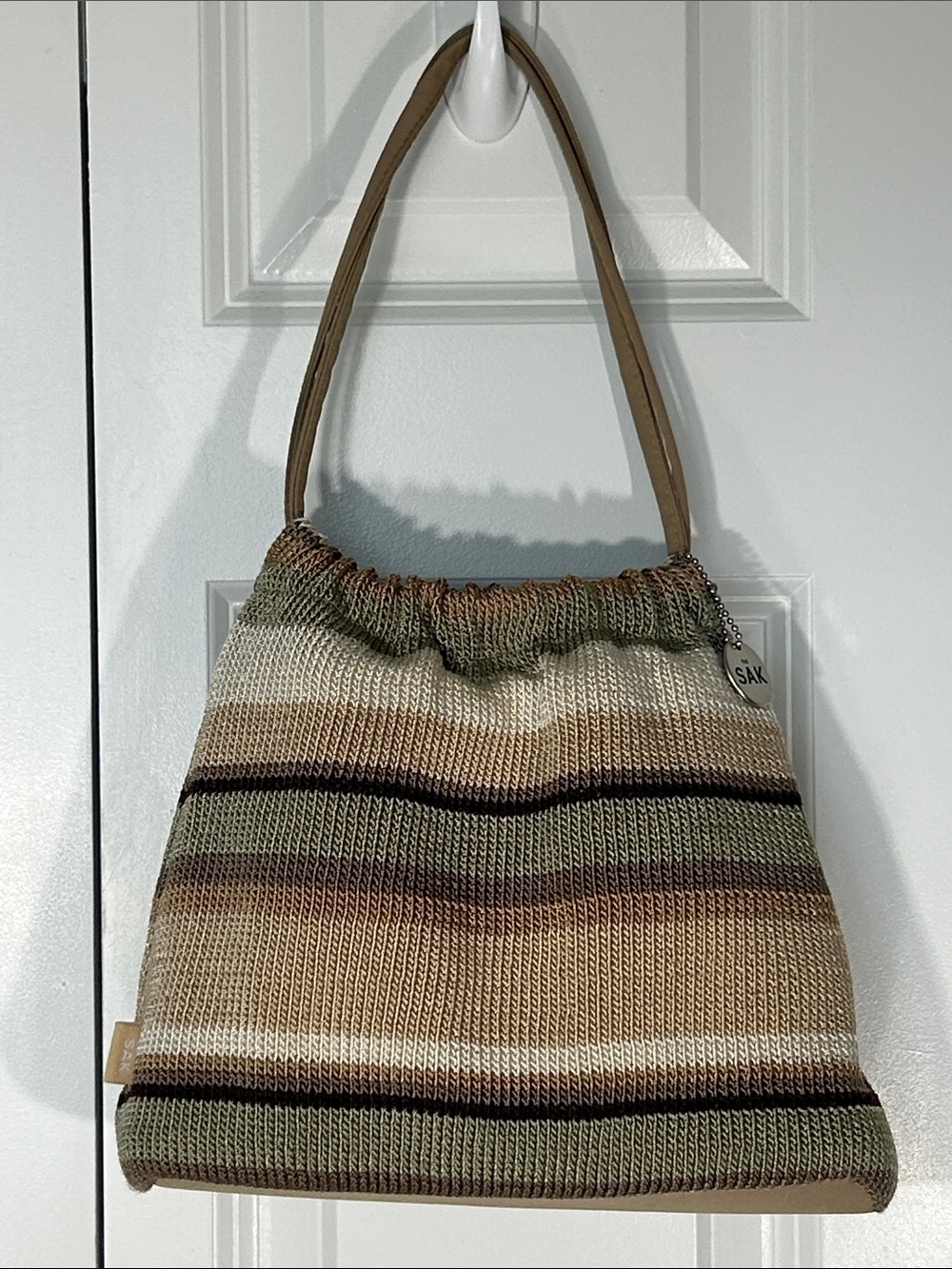 The Sak Striped Knit Tote Bag in Tan, Cream & Olive
